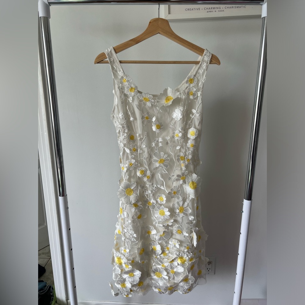 Floral Embroidered White and Yellow Dress